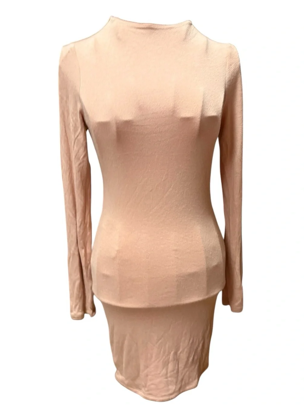 nude bodycon dress long sleeve Long Sleeve Cocktail Dress with Illusion Neckline 29061 2 / Nude/Silver main image 0